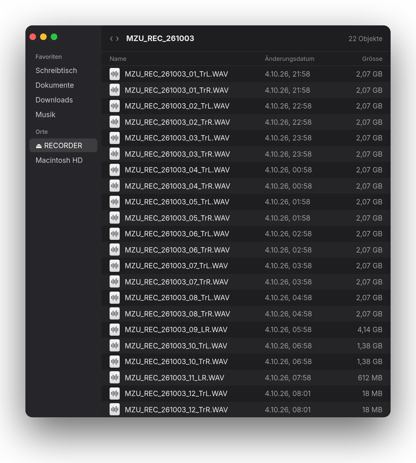 22 Files vom Recorder.